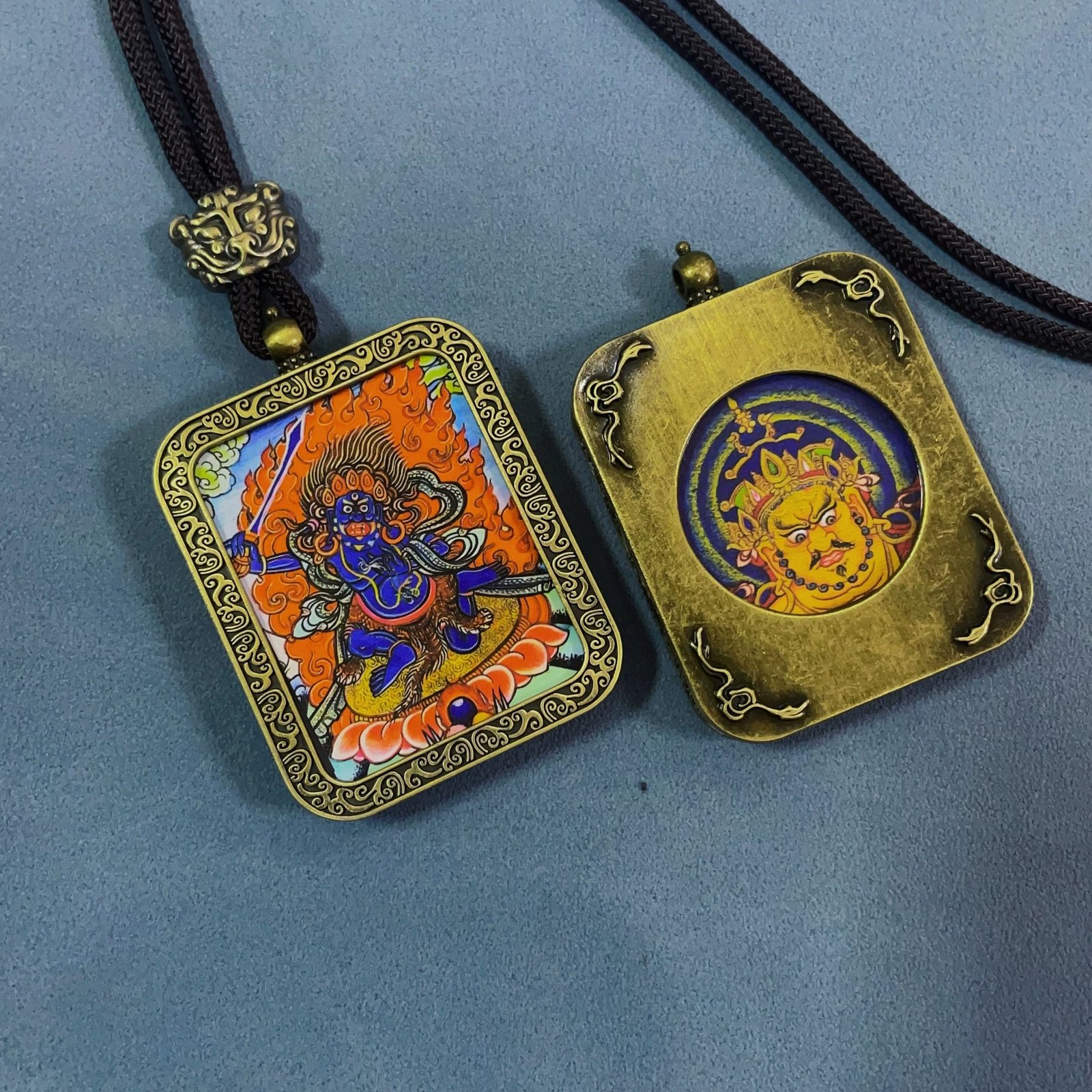 acala (fudo myo o) handmade tibetan thangka amulet pendant (antique bronze)