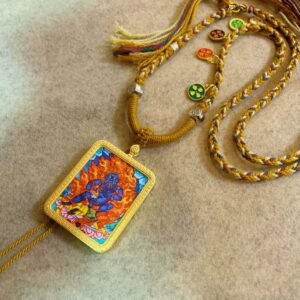 black jambhala god of wealth handcrafted gold tibetan thangka necklace with soft yarn cord4 14.jpg