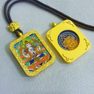 four armed avalokiteshvara reversible handmade thangka amulet pendant golden edition 2 1.jpg