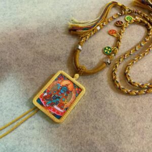 green jambhala god of wealth handcrafted gold tibetan thangka necklace with soft yarn cord4 13.jpg