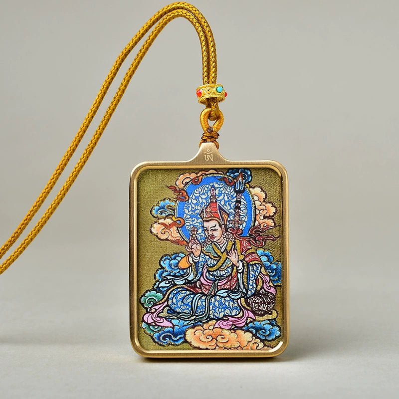 guru rinpoche padmasambhava luxury gold tone titanium thangka amulet pendant gold leaf decorated 5 17.jpg guru rinpoche padmasambhava luxury gold tone titanium thangka amulet pendant gold leaf decorated 5 17.jpg