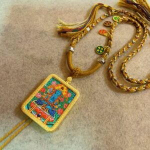 mahasthamaprapta bodhisattva handcrafted gold tibetan thangka necklace with soft yarn cord4 5.jpg