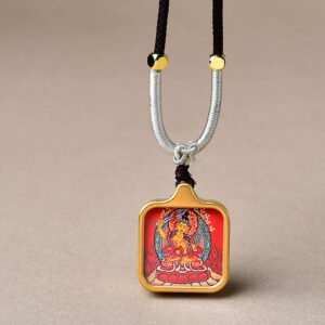manjushri bodhisattva mini gold tone titanium thangka pendant6 3.jpg