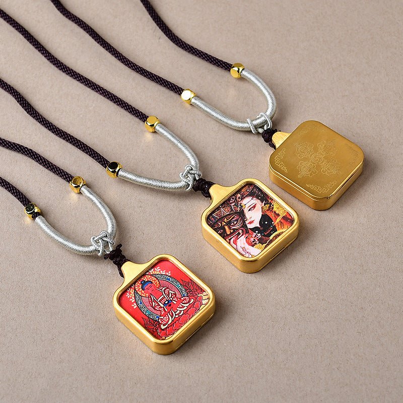 zashi lhamo (god of wealth) mini gold tone titanium thangka pendant zashi lhamo (god of wealth) mini gold tone titanium thangka pendant