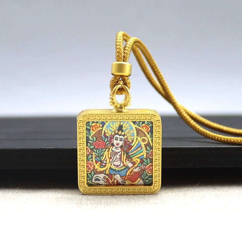 samantabhadra bodhisattva mini square gold tibetan thangka pendant sacred protection amulet gold leaf decorated 9 16.jpg