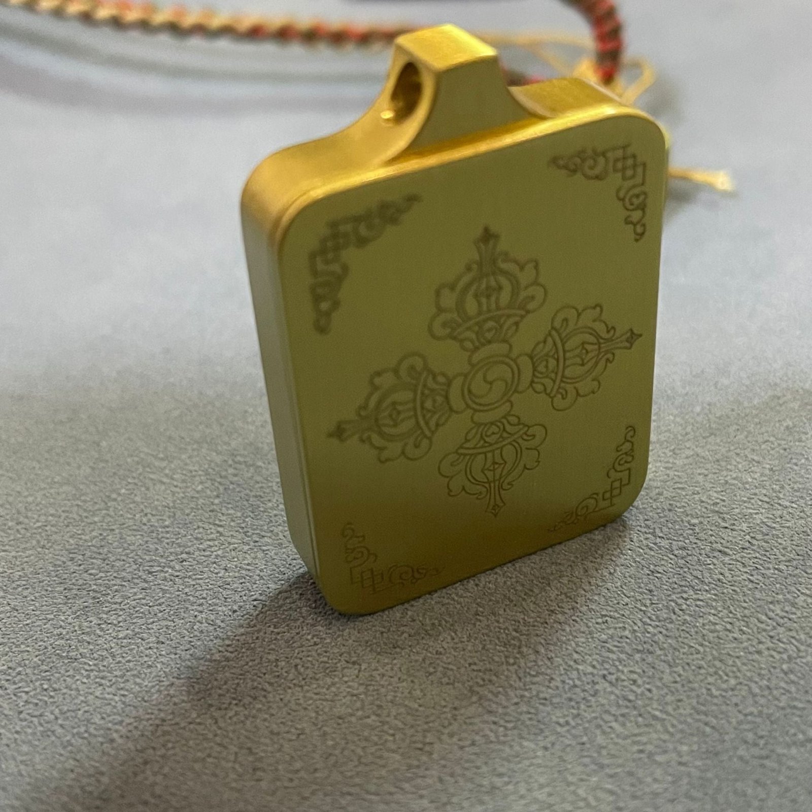 amitabha buddha solid brass tibetan thangka pendant with handwoven cord