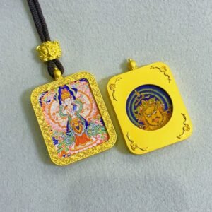 thousand armed avalokiteshvara reversible handmade thangka amulet pendant golden edition 2 15.jpg