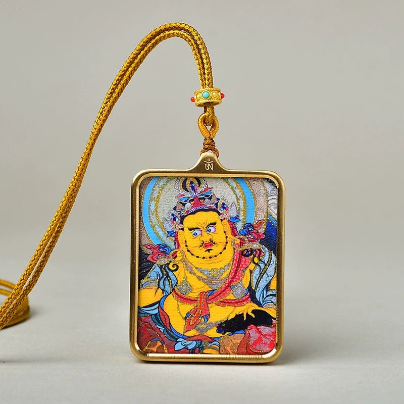 yellow jambhala (god of wealth) luxury gold tone titanium thangka amulet pendant (gold leaf decorated) yellow jambhala (god of wealth) luxury gold tone titanium thangka amulet pendant (gold leaf decorated)